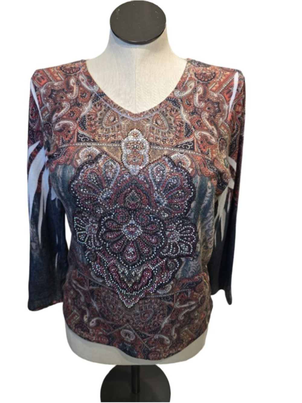 Women's Reba Long Sleeve Tee L Brown Black Paisley